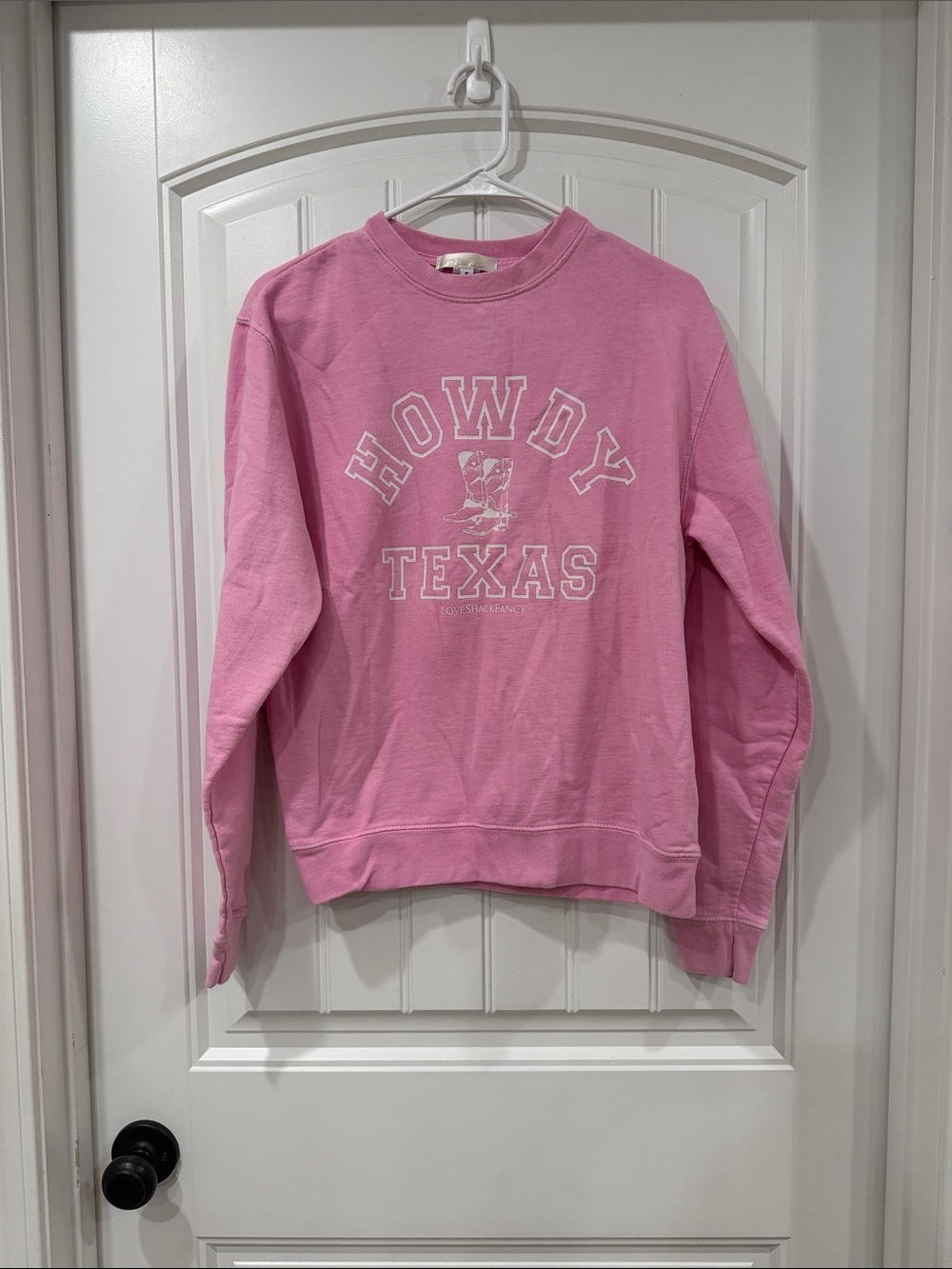EUC LoveShackFancy Pink 'Howdy Texas' Pullover Sweatshirt